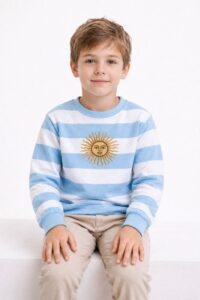 BUZO RAYADO NIÑOS SOL DE MAYO CELESTE