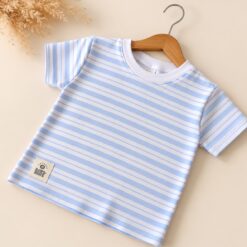 REMERA RAYADA BEBE CELESTE