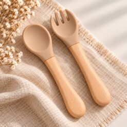 SET TENEDOR Y CUCHARA SILICONA BEIGE