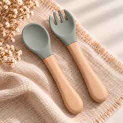 SET TENEDOR Y CUCHARA SILICONA VERDE AGUA